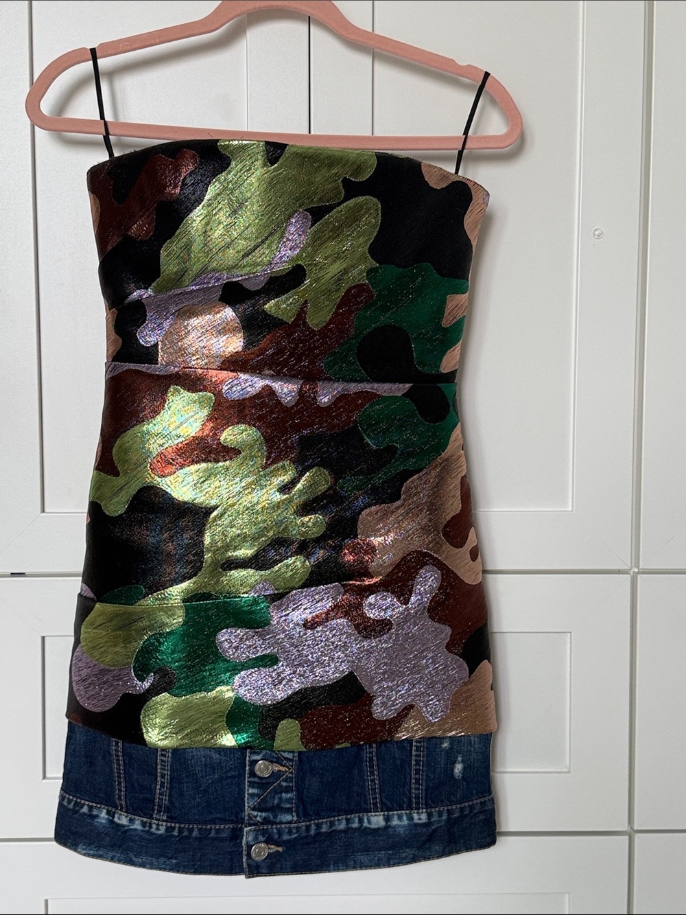 Women’s Metallic Camouflage Strapless Dress - Multicolor